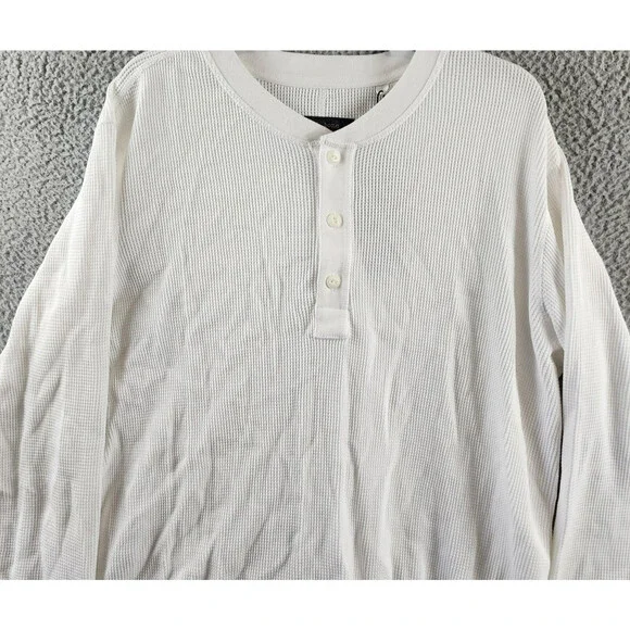 rag & bone Waffle Knit Henley Top Men's XL White Solid Long Sleeve Pullover - Picture 4 of 15